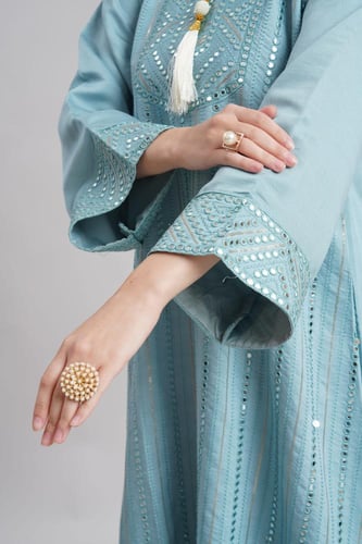 جلابية استايل كويتي لون سماوي موديل KK6-96