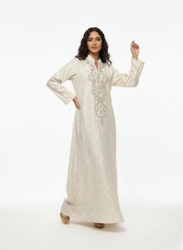 جلابية كويتي ستاتي لون بيج فاتح موديل CH6-107