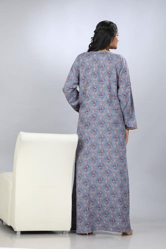 جلابية قطن كشميري ازرق تطريز القصب الفاخر موديل SQ...