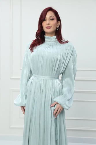 فستان اورجانزا كويتي لون ازرق تيفاني موديل CH6-116