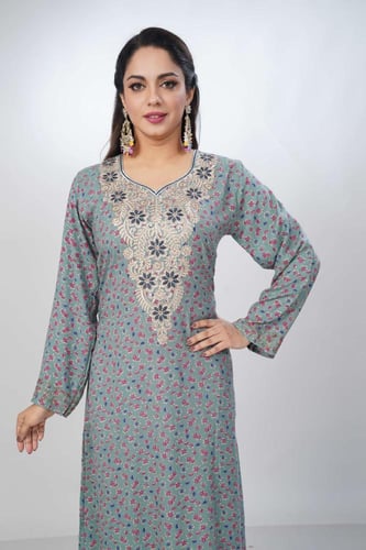 جلابية جامبو مخور كشميري لون بترولي موديل SV5-80