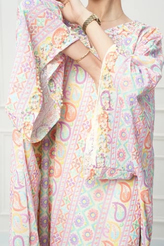 جلابية كويتي تصميم فراشة لون وردي موديل CH6-80