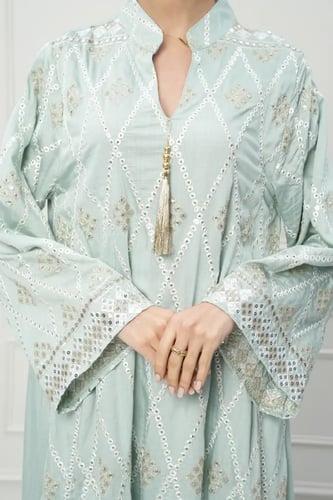 جلابية كويتي لون اخضر موديل CH6-73