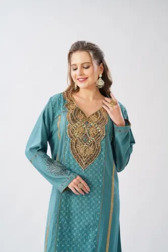 جلابية استقبال لون بترولي فاتح موديل WS6-141