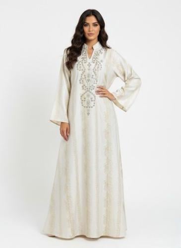 جلابية استايل كويتي ستاتي لون بيج موديل CH6-109