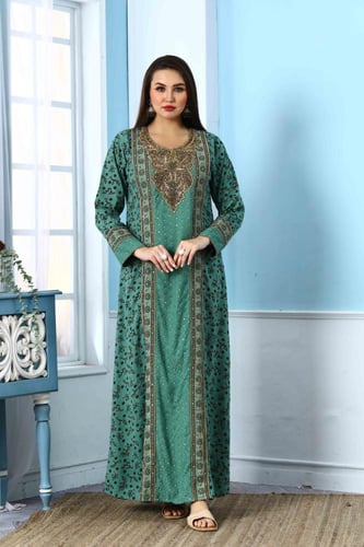 جلابية استايل بحريني لون بترولي فاتح موديل WS5-118