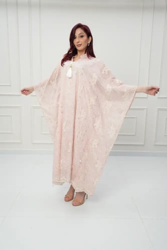 جلابية كويتي تصميم فراشة لون وردي موديل CH6-79