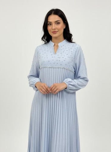 جلابية استايل كويتي ستاتي لون سماوي موديل CH6-84