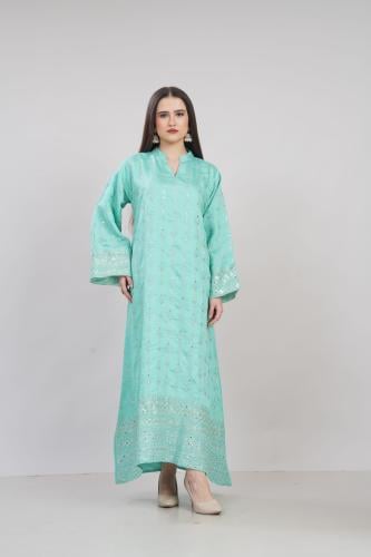 جلابية استايل كويتي لون تركوازي موديل KK6-90