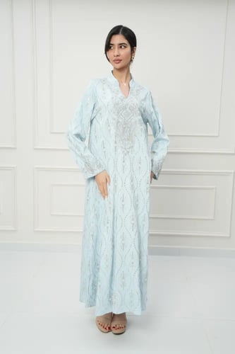 جلابية كويتي لون سماوي موديل CH6-105