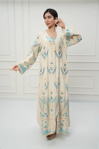 جلابية كويتي لون بيج موديل CH6-104