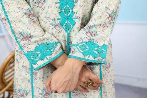 جلابية مدي استايل مغربي لون تركوازي موديل DB5-59