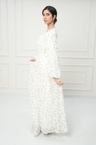 جلابية كويتي لون ابيض مشخر اخضر موديل CH5-14