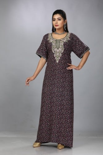 جلابية قطن صدرية لون موف مطرزة موديل SQ4-69