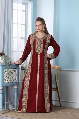 جلابية استايل اماراتي لون عودي موديل KK5-77