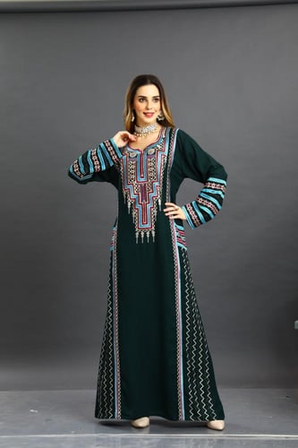 جلابية استايل عسيري لون زيتي موديل DB5-74