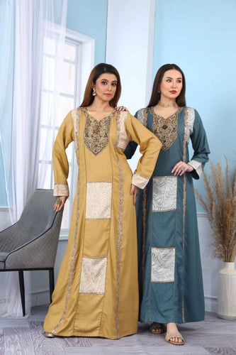 جلابية استقبال لون اصفر من البوليستر الناعم موديل...