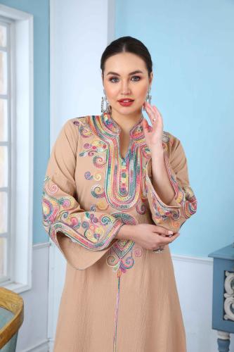 جلابية استايل مغربي لون بيج غامق موديل DB5-45