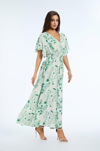 جلابية كويتي مدي لون سكري مع اخضر موديل CH5-28