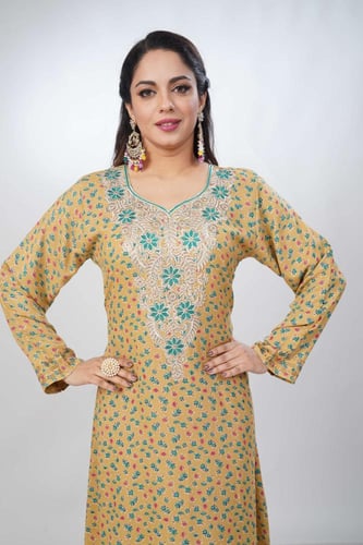 جلابية جامبو مخور كشميري لون كموني موديل SV5-80