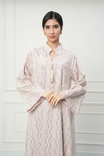 جلابية كويتي لون وردي موديل CH6-111