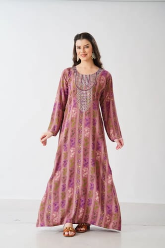 جلابية استايل مخور اماراتي لون لحمي موديل SX6-112