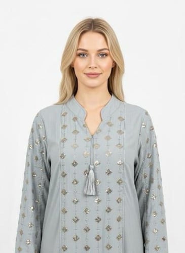 جلابية استايل كويتي لون رمادي موديل CH6-87