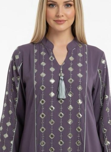 جلابية استايل كويتي لون موف موديل CH6-87