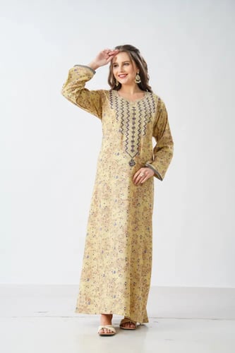 جلابية كشميري صدرية اردني لون بيج موديل SQ6-192