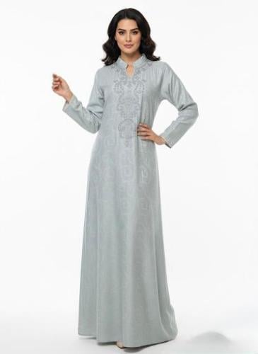 جلابية كويتي ستاتي لون رمادي موديل CH6-107