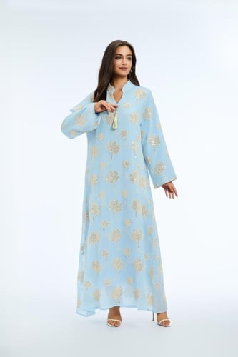 جلابية كويتي لون سماوي فاتح موديل CH5-2