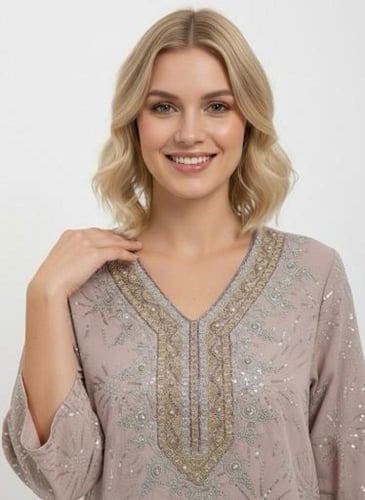 جلابية استايل كويتي لون وردي موديل CH6-34