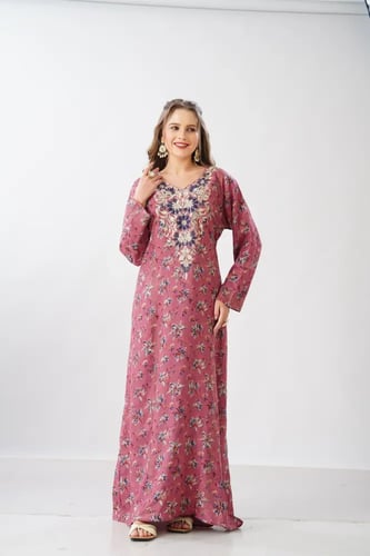 جلابية استايل مخور اماراتي لون وردي موديل SX6-107