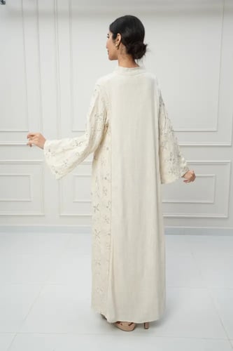 جلابية كويتي لون بيج فاتح موديل CH6-83