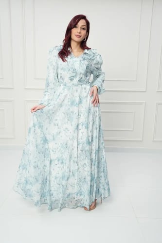 جلابية كويتي لون ابيض مع تركواز موديل CH5-13