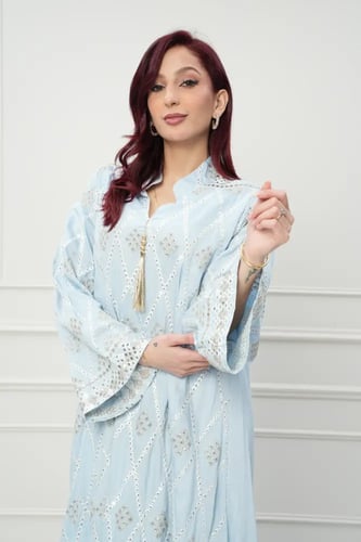 جلابية كويتي لون سماوي موديل CH6-73