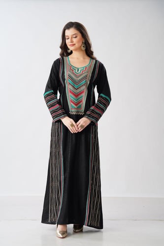 جلابية استايل عسيري لون اسود موديل DB6-150