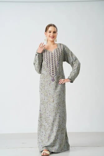 جلابية كشي صدرية اردني لون زيتي موديل SQ6-192