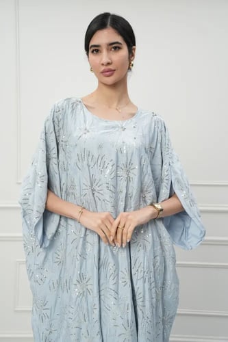 جلابية كويتي لون سماوي موديل CH6-92