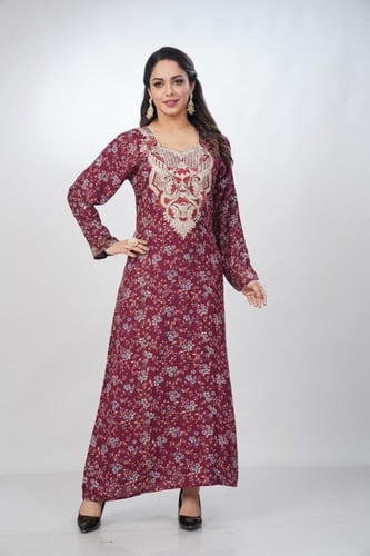 جلابية جامبو مخور كشميري لون عودي موديل SV5-81