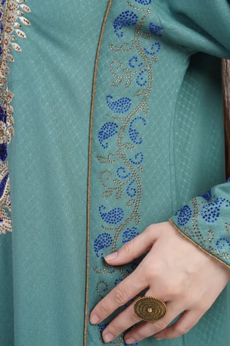 جلابية استايل بحريني لون بترولي موديل DB6-154