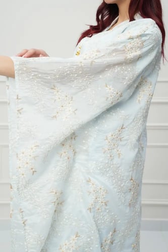 جلابية كويتي تصميم فراشة لون سماوي موديل CH6-79