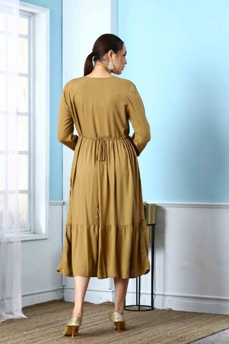 جلابية مدى استايل كويتي لون بيج غامق موديل RB5-138