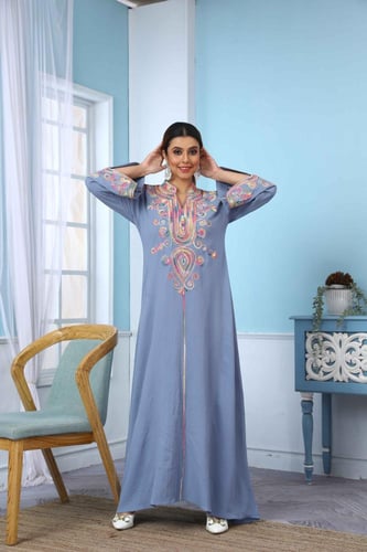 جلابية استايل مغربي لون سماوي موديل DB5-45