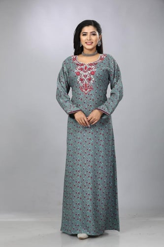 جلابية قطن كشميري بترولي مطرزة موديل SQ4-63