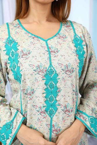 جلابية مدي استايل مغربي لون تركوازي موديل DB5-59