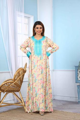 جلابية استايل مغربي لون تركوازي موديل DB5-61