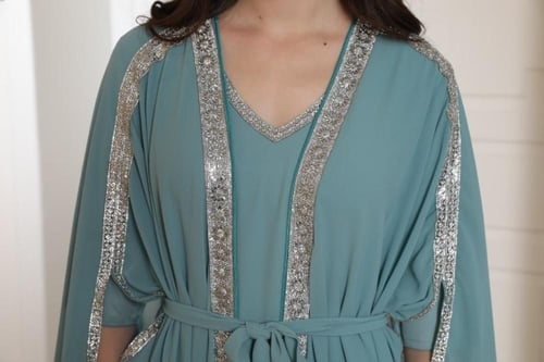 جلابية سهرة لون سماوي موديل CH5-24