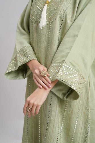 جلابية استايل كويتي لون مينت جرين موديل KK6-96