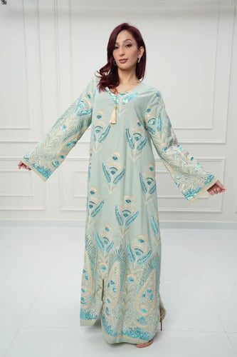 جلابية كويتي لون أخضر موديل CH6-104